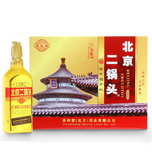 46度银锭桥北京二锅头出口方瓶金瓶6瓶整箱价格表